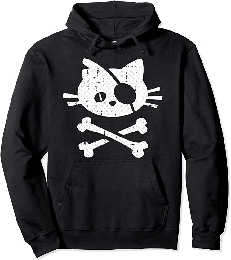 Cat Pirate Lazy Halloween Costume Kitten Skull Cross-bones Pullover Hoodie