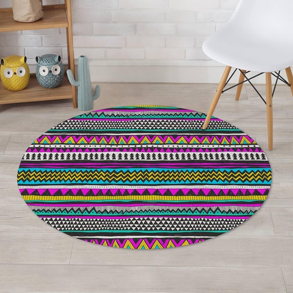 Colorful Indian Aztec Doodle Triangles Round Rug