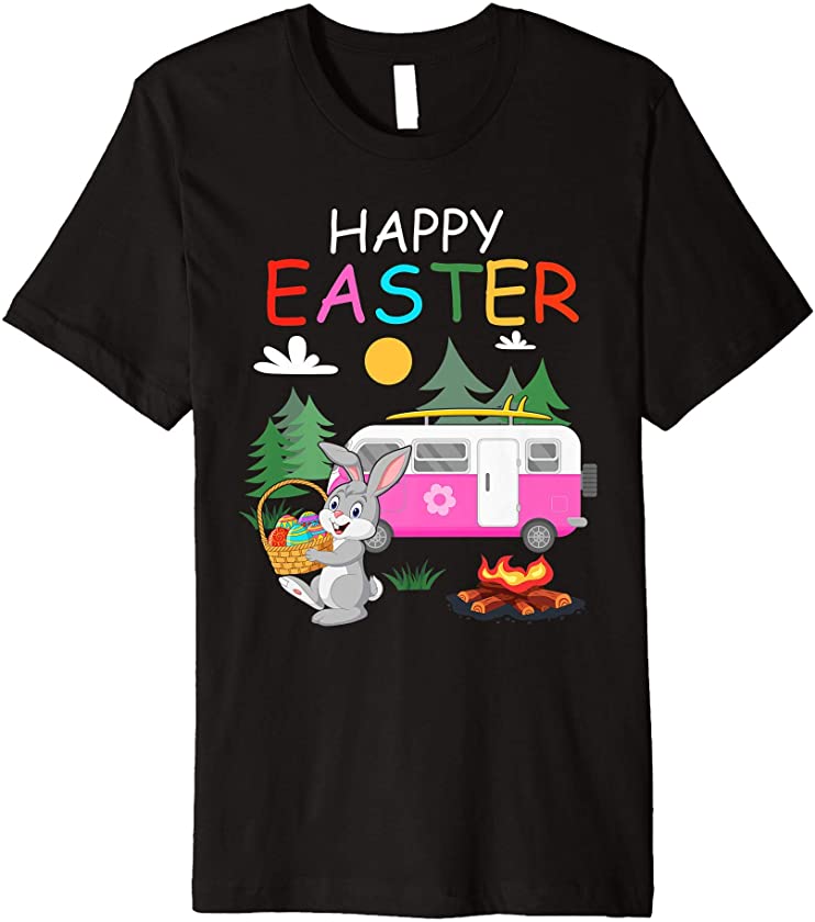 Cute Bunny Eggs Easter Camping Happy Easter Day 2021 Premium T-Shirt