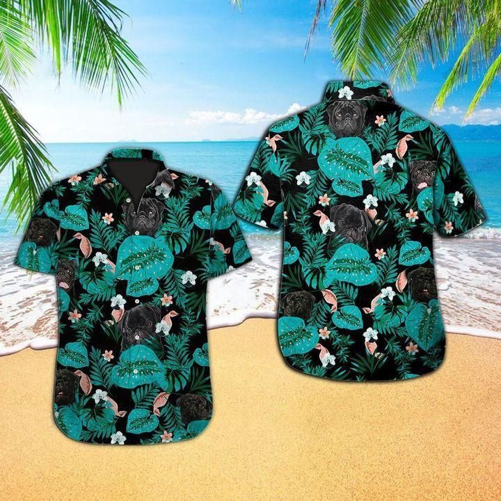 Tropical pug dog Hawaiian Shirt White Men Women Beach Wear Short Sleeve Hawaii Shirt