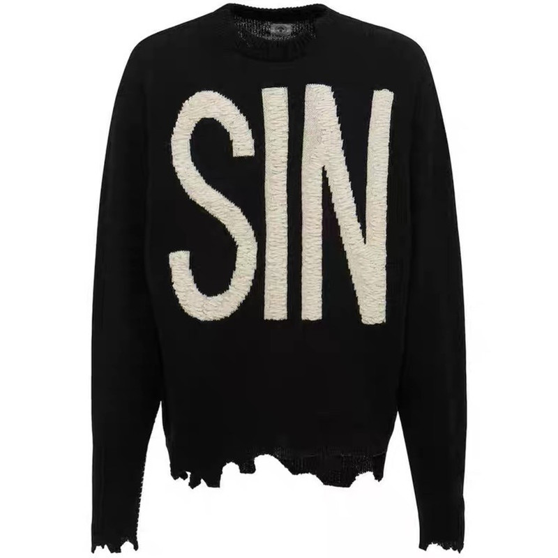 ABOORUN Men Hi Street Sweaters Letter Embroidery Knitwear Streetwear Loose Pullover for Couples alx