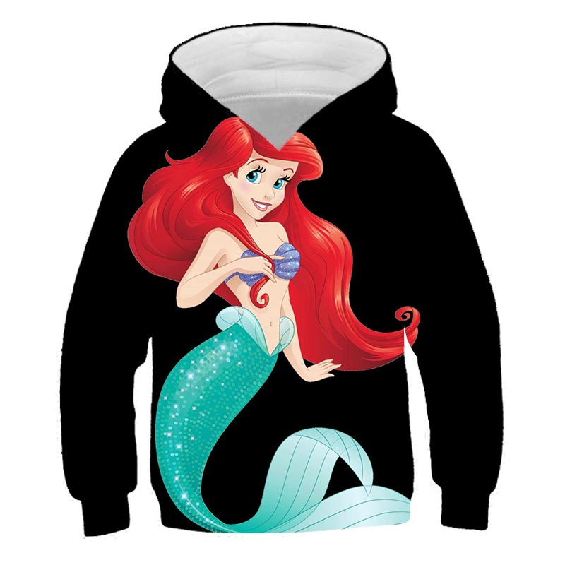 Spring And Autumn Disney Series Ariel Princess Hoodies Girls Long Sleeves Fashion Sweatshirts Mermaid Cartoon Casual Hooded Tops alx