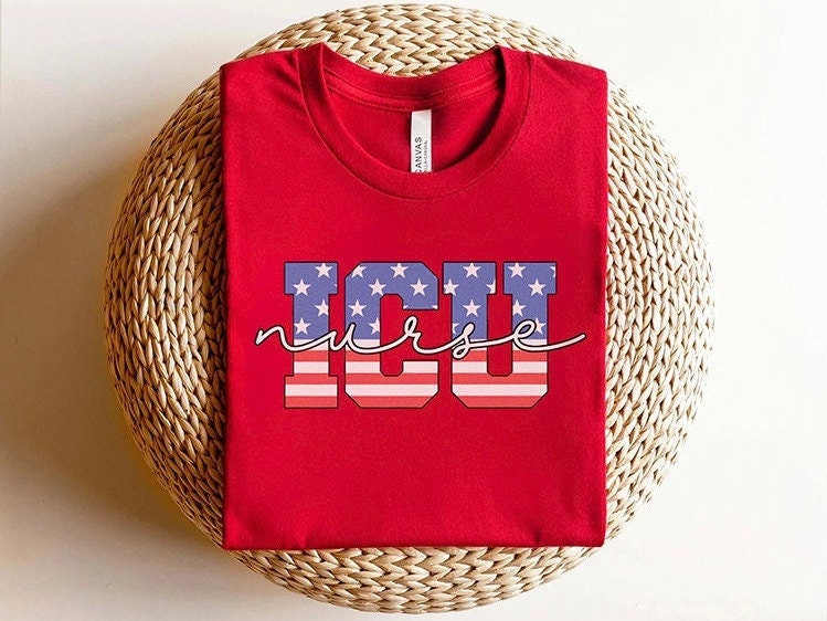 Patriotic VA ICU Nurse Shirt – July 4th Independence Day Icu Rn Shirt USA American T-shirt Nursing Tshirt Fourth Of July Micu Sicu Gift