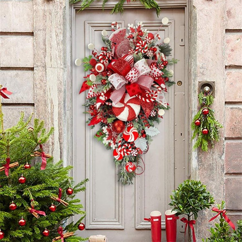 Christmas Wreath Candy Cane Artificial Wreath Window Door Hanging Garlands Rattan Home Christmas Decoration 2023 alx