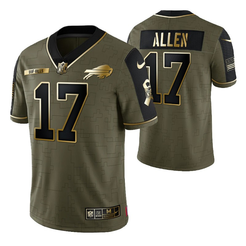 Buffalo Bills Josh Allen 17 2021 NFL Golden Brandedition Olive Jersey Gift For Bills Fans