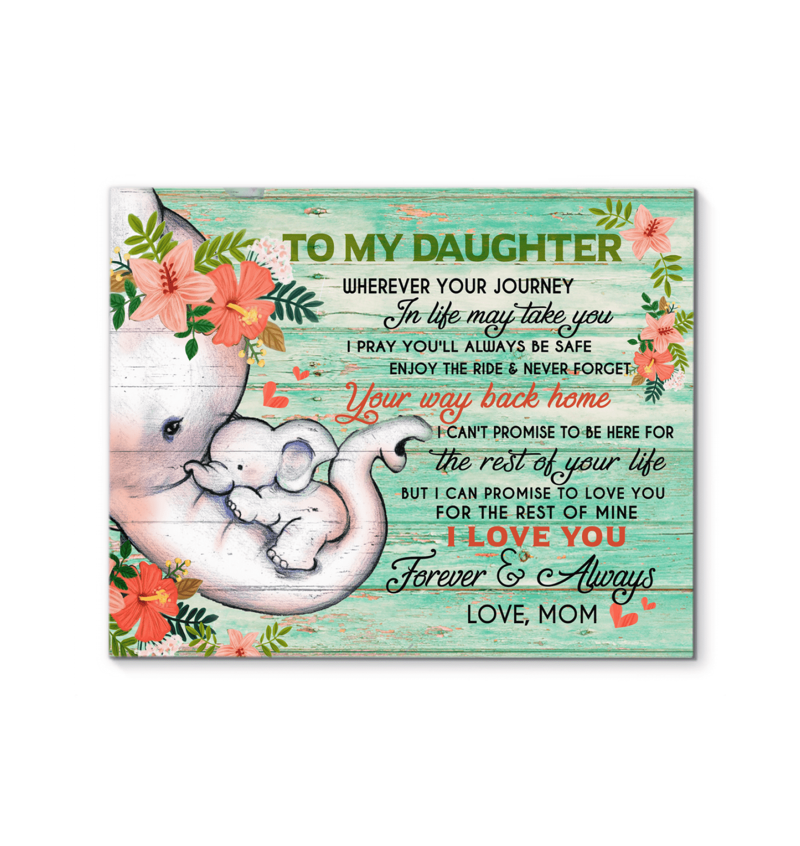 To My Daughter From Mom Elephant Premium Wall Art Canvas