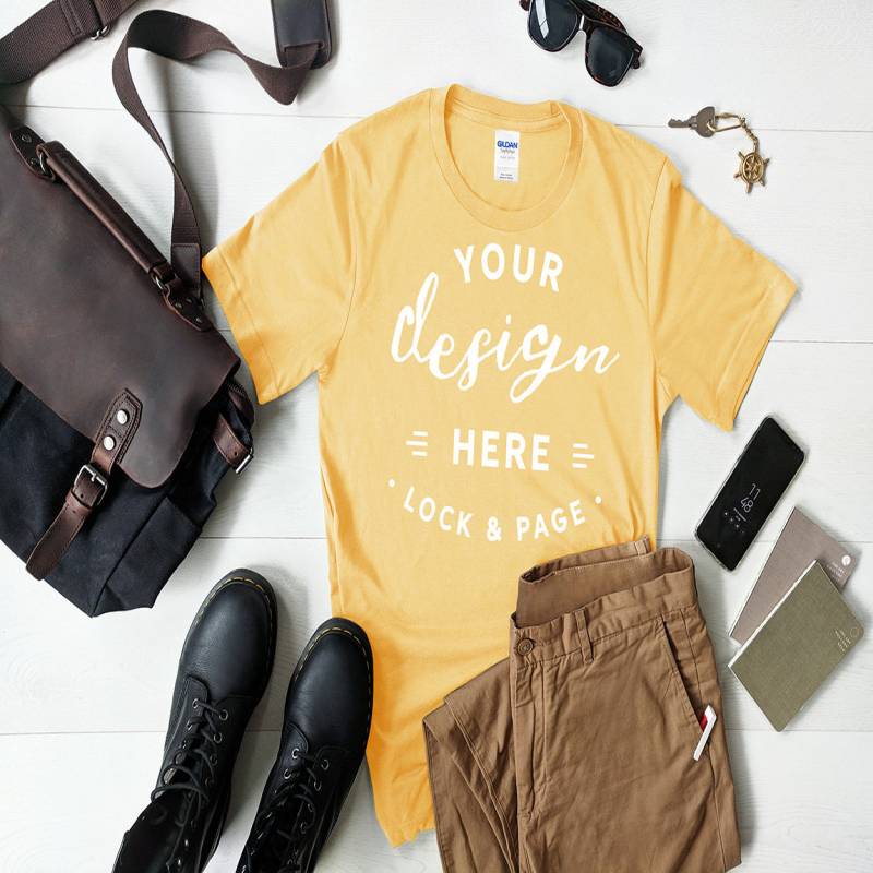 Download Men's Yellow Haze Gildan 5000 T-Shirt Mockup, Masculine ...