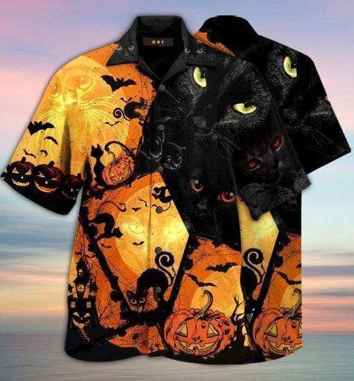 Find Halloween Black Cat Full Hawaii Aloha Shirts V Ha65297