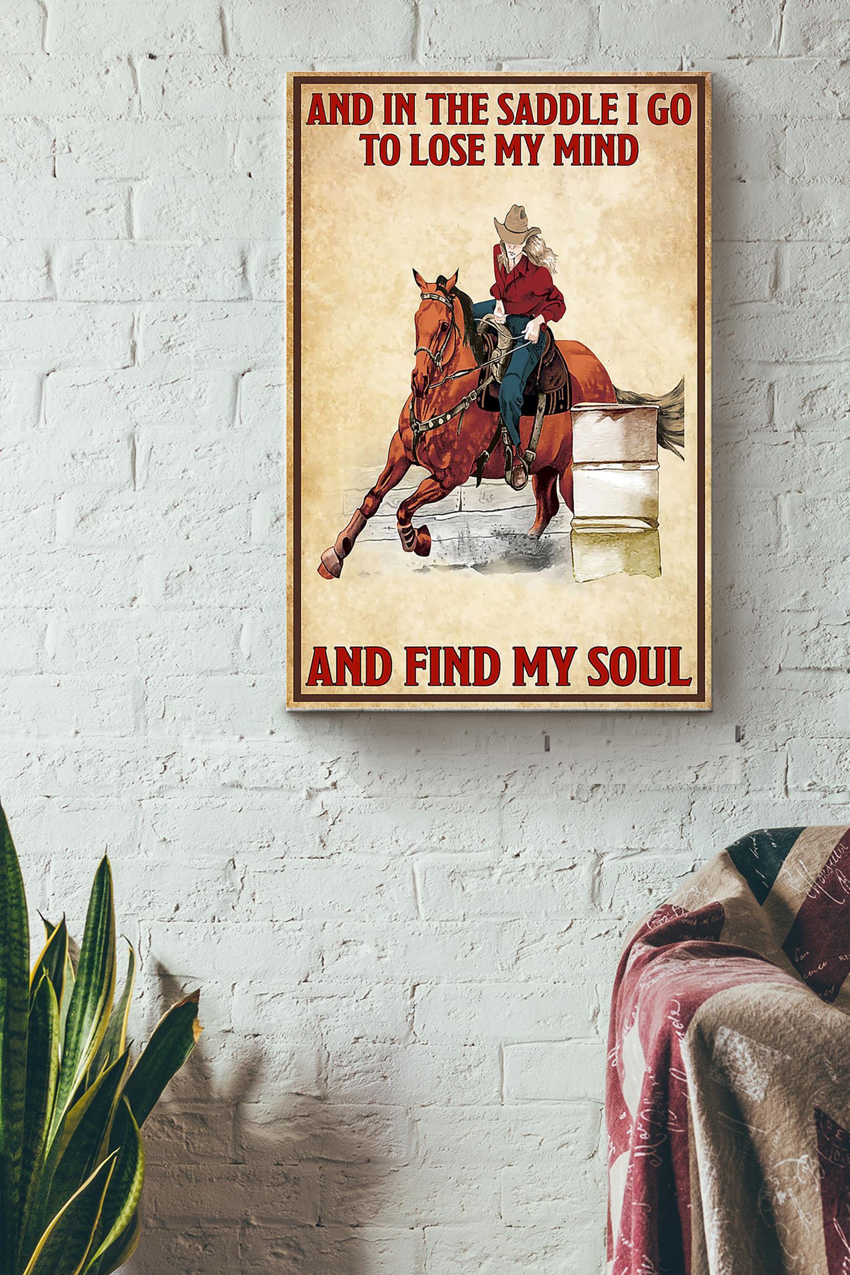 And In The Saddle Poster – Animal Wall Art – Gift For Horse Lover Horse Rider Cowboy Farmhouse Decor Wrapped Canvas