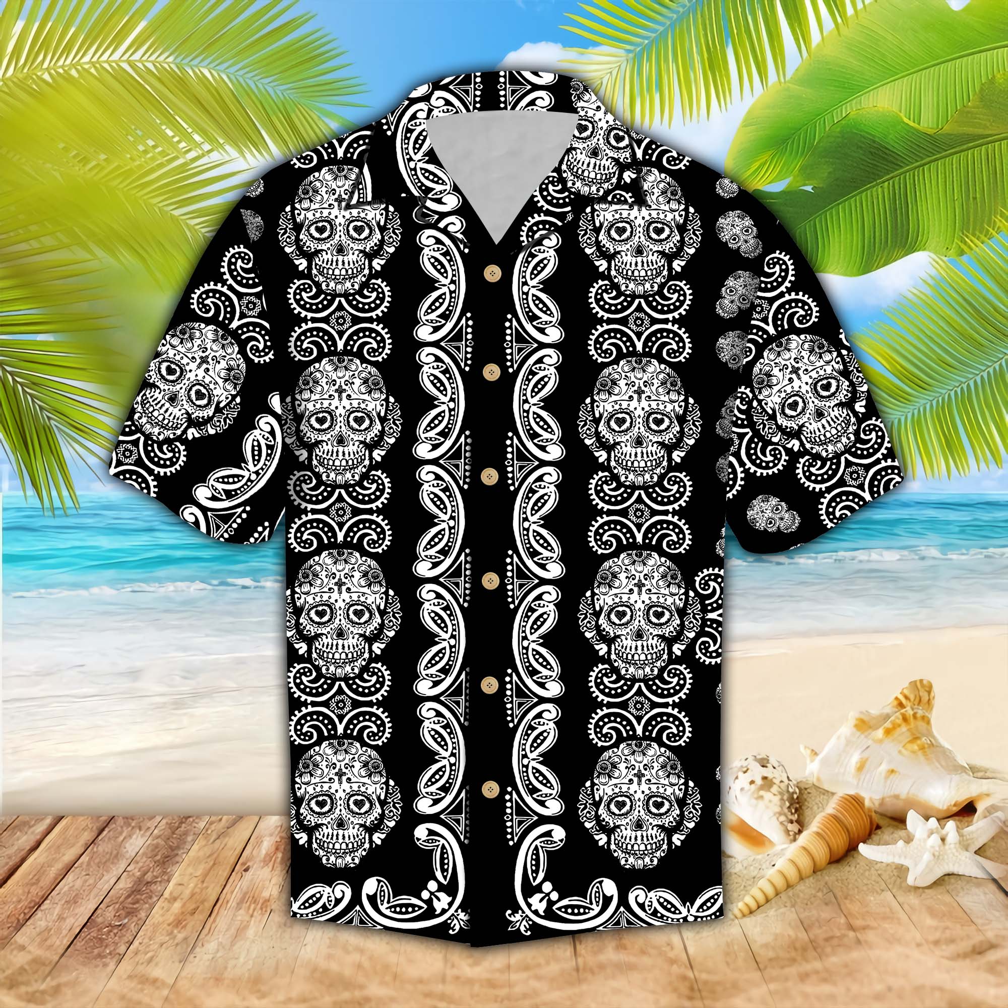 Sugar Skull Pattern All Over Print Hawaii Shirt Ha35865