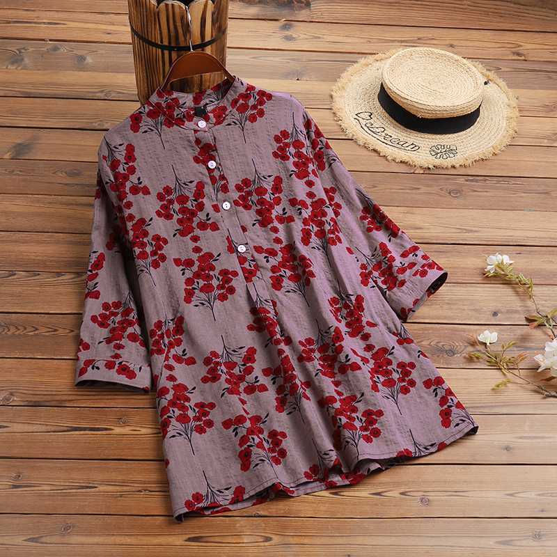 2022 ZANZEA Summer Vintage Floral Printed Blouse Women Elegant Casual 3/4 Sleeve Shirt Bohemian Holiday Blusas Female Tunic Tops alx