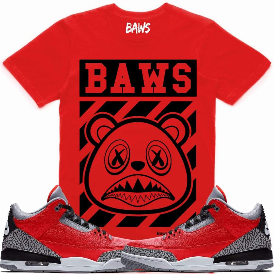 CAUTION BAWS Sneaker Shirt Tees to Match – Jordan Retro 3 “Red Cement” Elephant