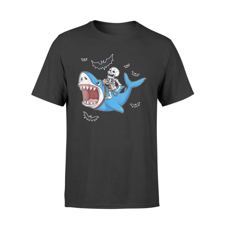 Skeleton Riding Shark Halloween Tshirt – Standard T-shirt