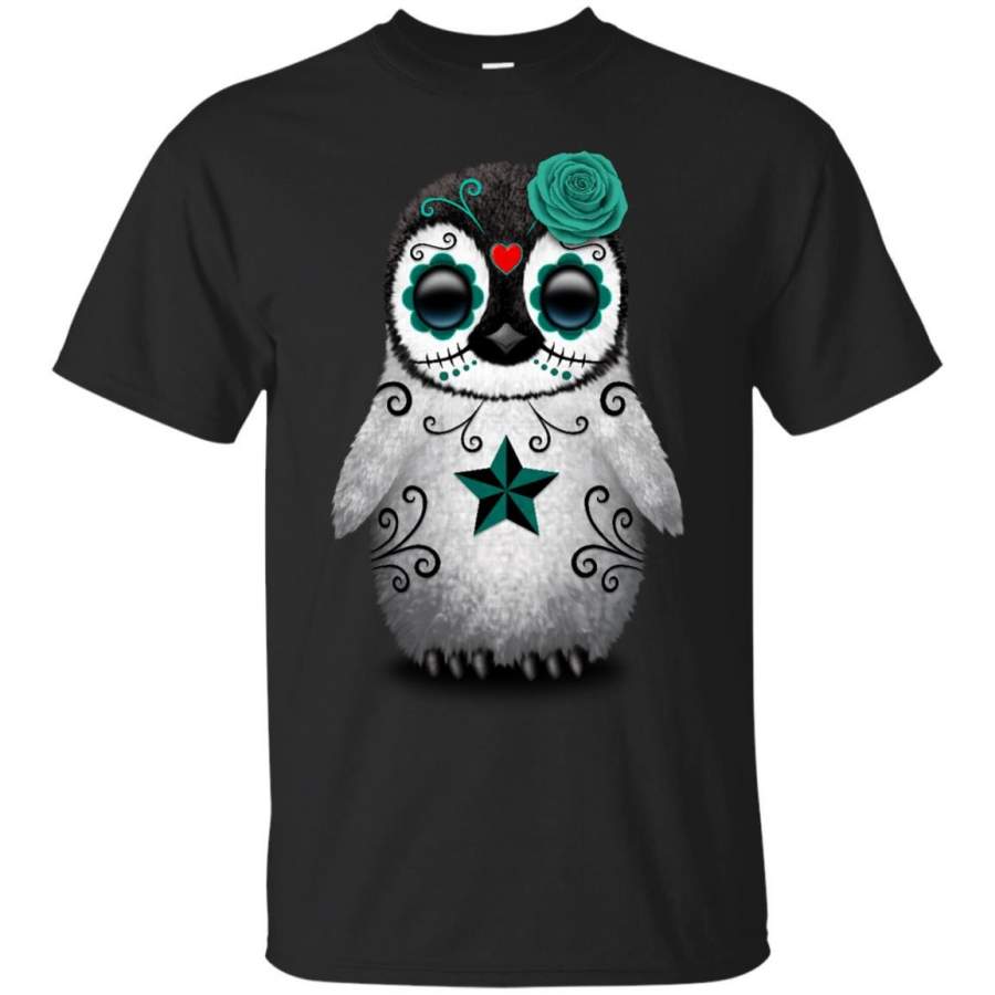 DAY OF THE DEAD – Teal Blue Day of the Dead Sugar Skull Penguin T Shirt & Hoodie