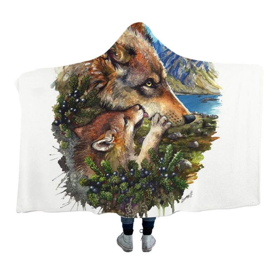 Wolf Cub Mother Hooded Blanket