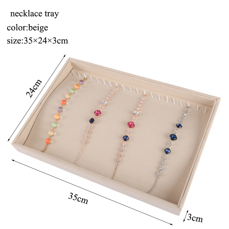 Beige Velvet Jewelry Tray Jewellery Organizer Storage Box Watch Holder Necklaces Rings Earrings Pendants For Women Stand Series alx