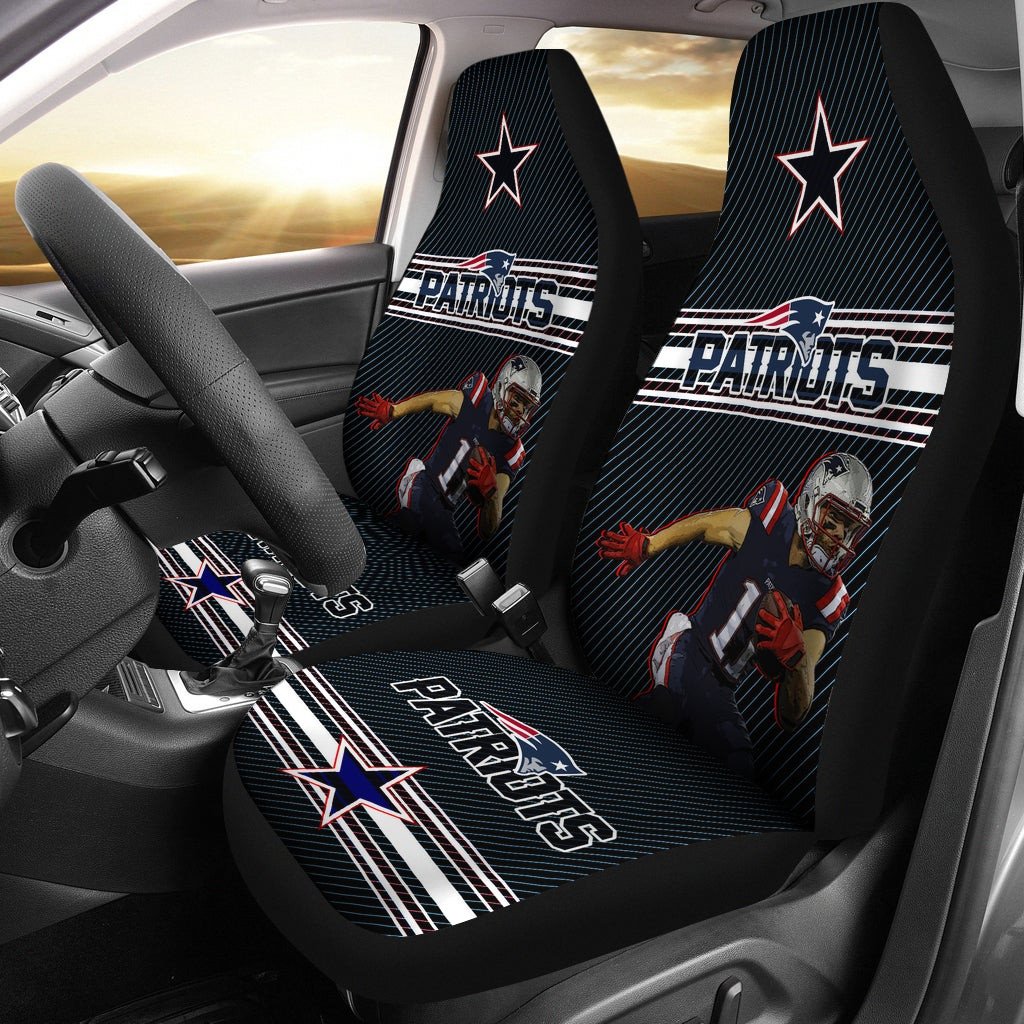 New England Patriots American Football Team  Julian Edelman 11 Grab Rugby Ball And Running Car Seat Covers