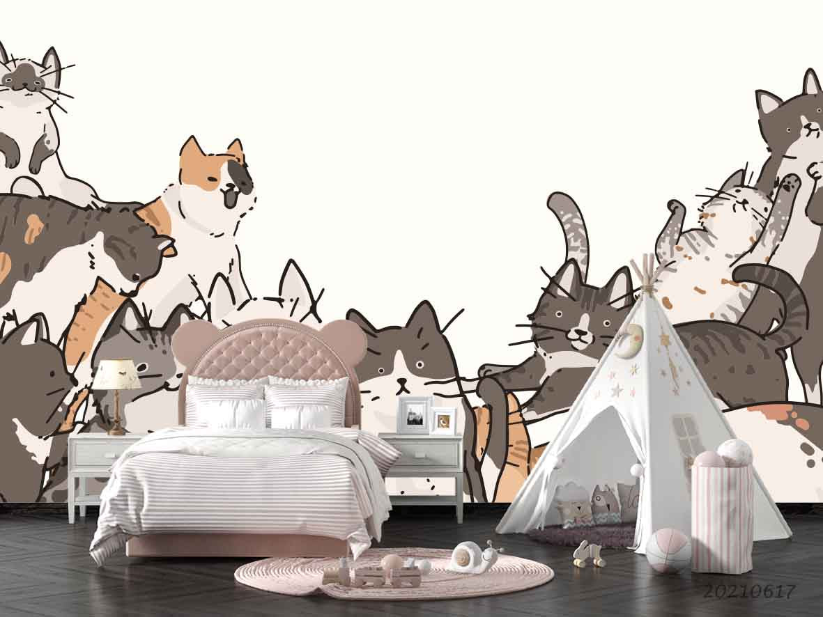 3D Cartoon Animal Cat Dog Wall Mural Wallpaper Lqh 43