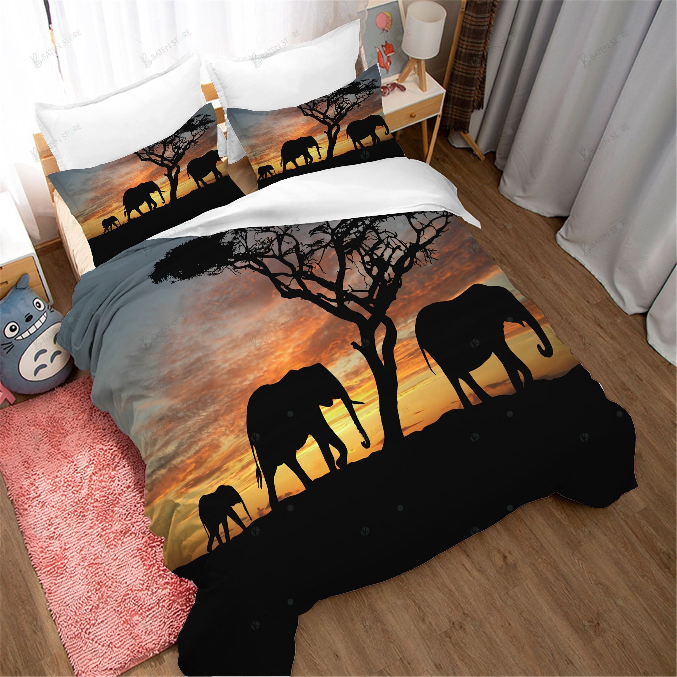 3D Tree Sunset Elephant Bedding Set Bedroom Decor