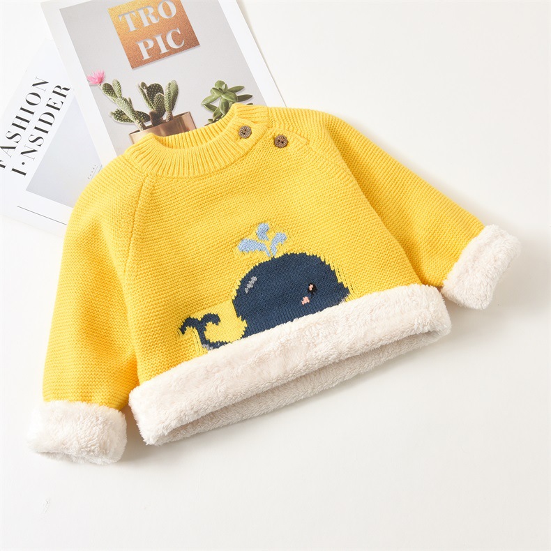 Warm Children’s Sweaters Baby Boys Girls Kid Winter Clothing Infant Cartoon Whale Design Pullovers Toddler O-neck Velvet Sweater alx