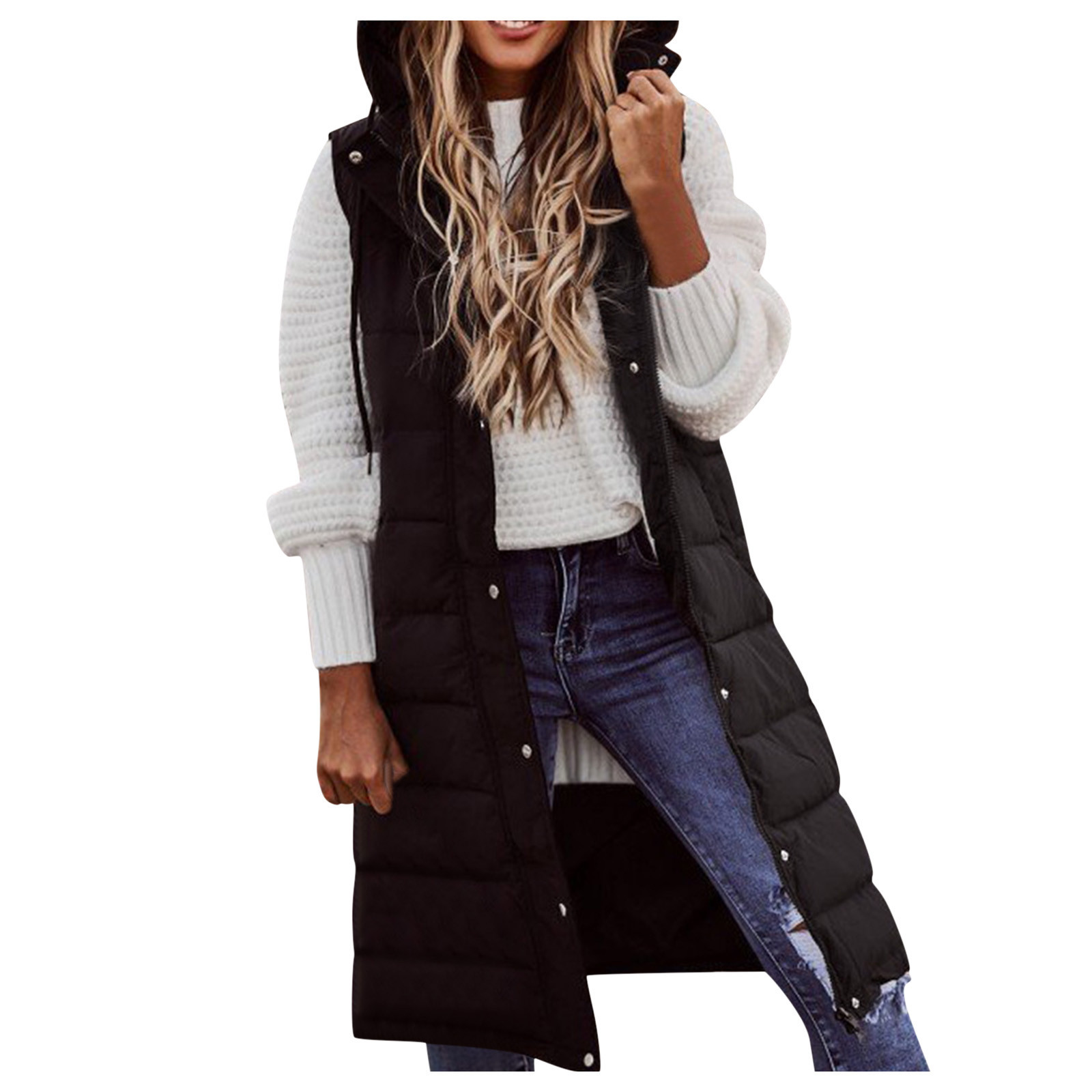 Autumn Winter Vest Women 2021 New Fashion Cotton-Padded Warm Thicken Long Vest Female Oversized Hooded Parka Jacket Waistcoat alx