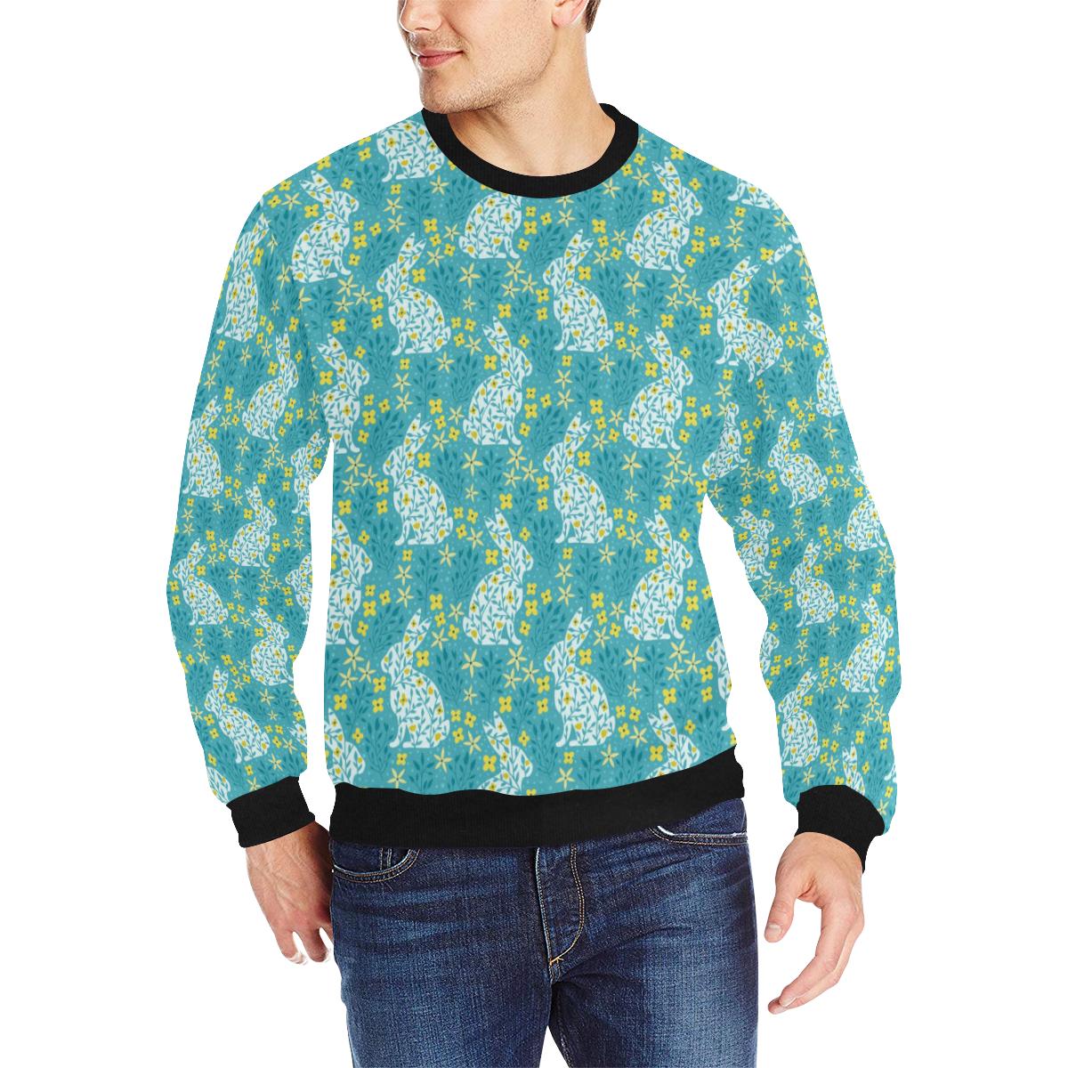 Rabbit Flower Theme Pattern Men’s Crew Neck Sweatshirt