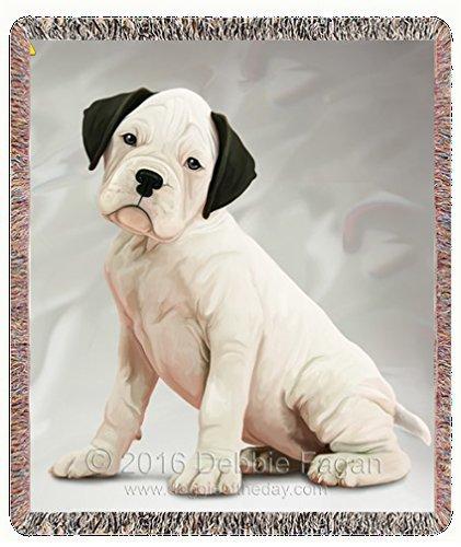 White Boxer Dog Art Portrait Print Woven Throw Blanket