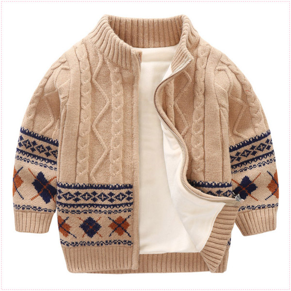 Children’s sweater Plush knitted cardigan coat boys and girls thick outdoor clothes alx