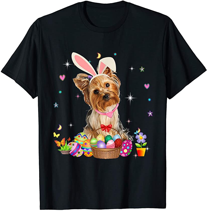 Cute Yorkshire Terrier Easter Day Bunny Eggs Easter Womens T-Shirt