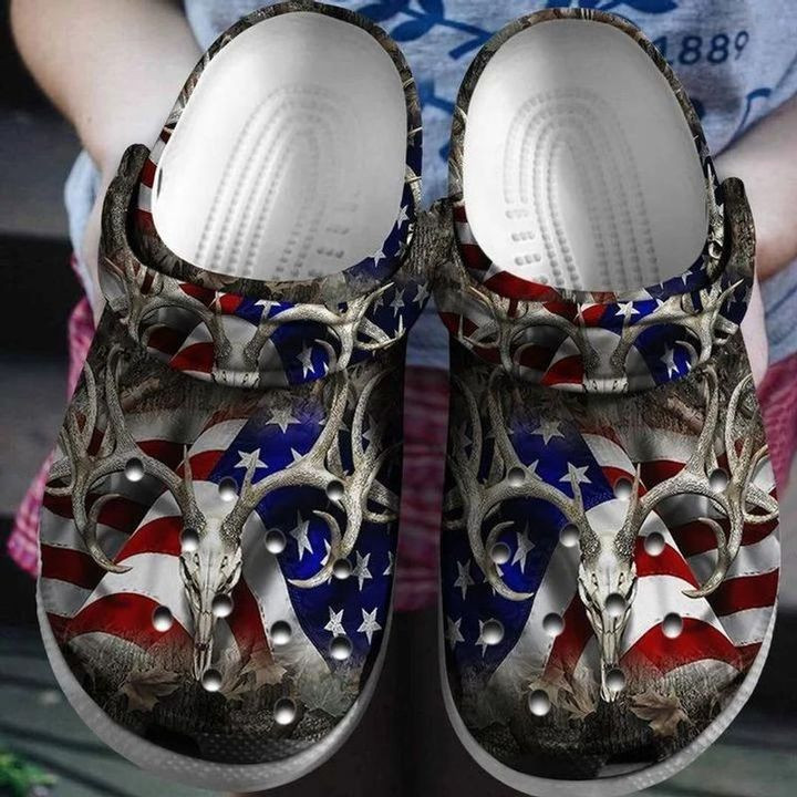 Deer Hunting American Flag Clogs Shoes