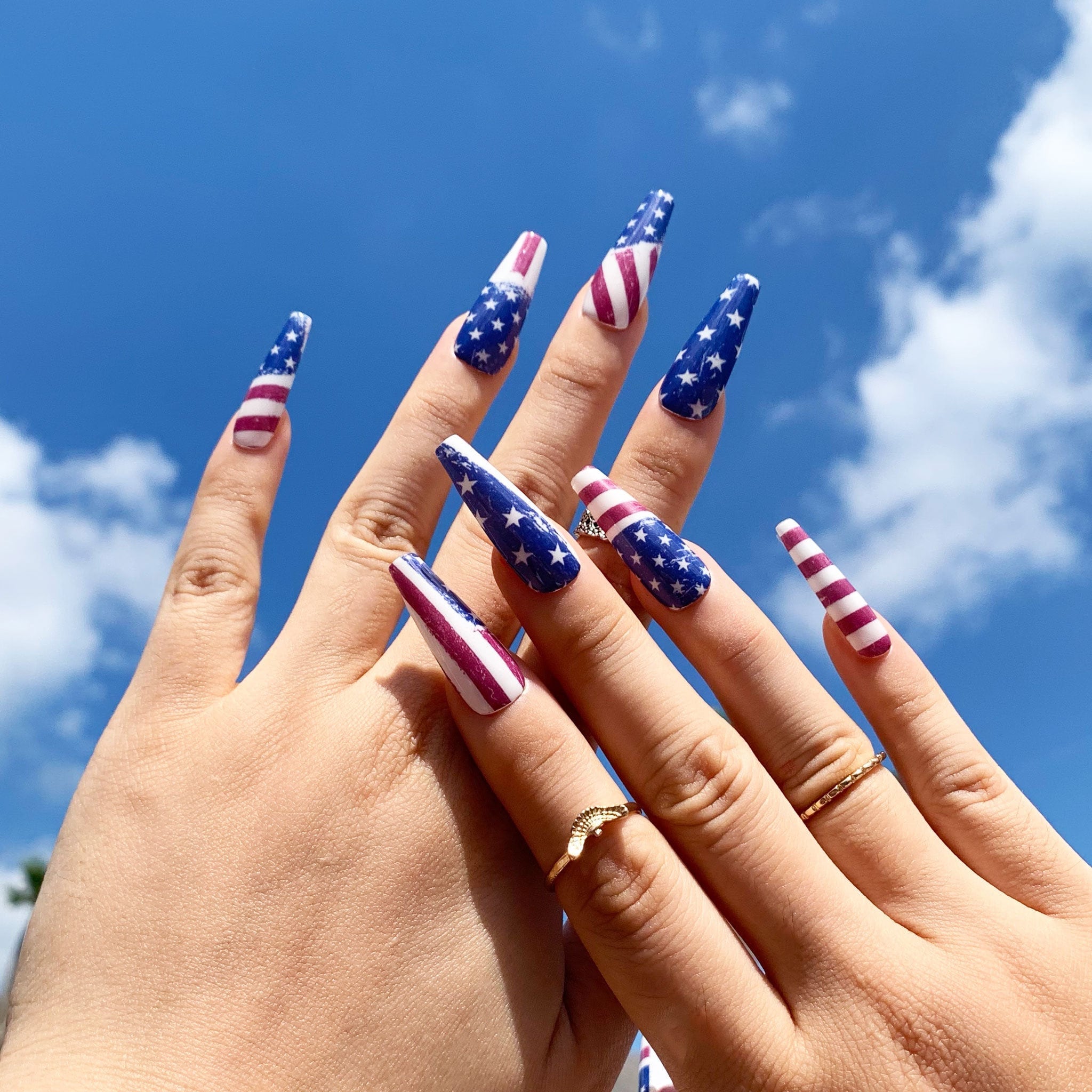 July 4th Handmade Gel Press On Nails| Custom Press On Nails| Glue on Nails| Short Nails| Coffin Nails| Almond Nails| Unique Gift Nail Set