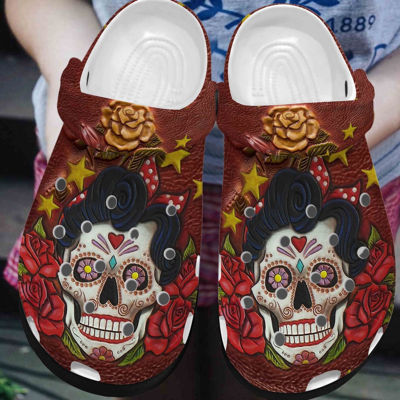 Skull Personalized Clog, Custom Name, Text, Color, Number Fashion Style For Women, Men, Kid, Print 3D Roses Skull