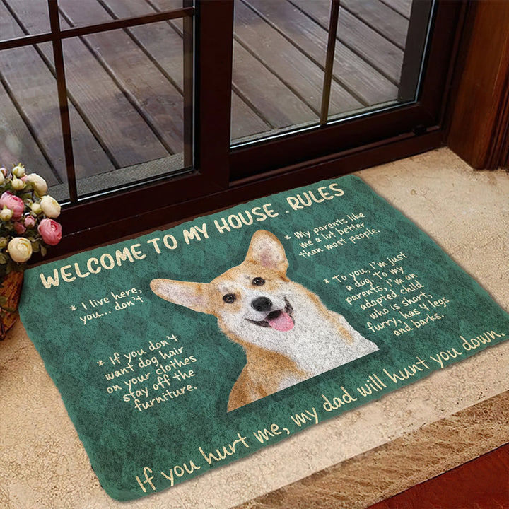 Waybackapparel Corgi Welcome To My House Rules Custom 3D Doormat