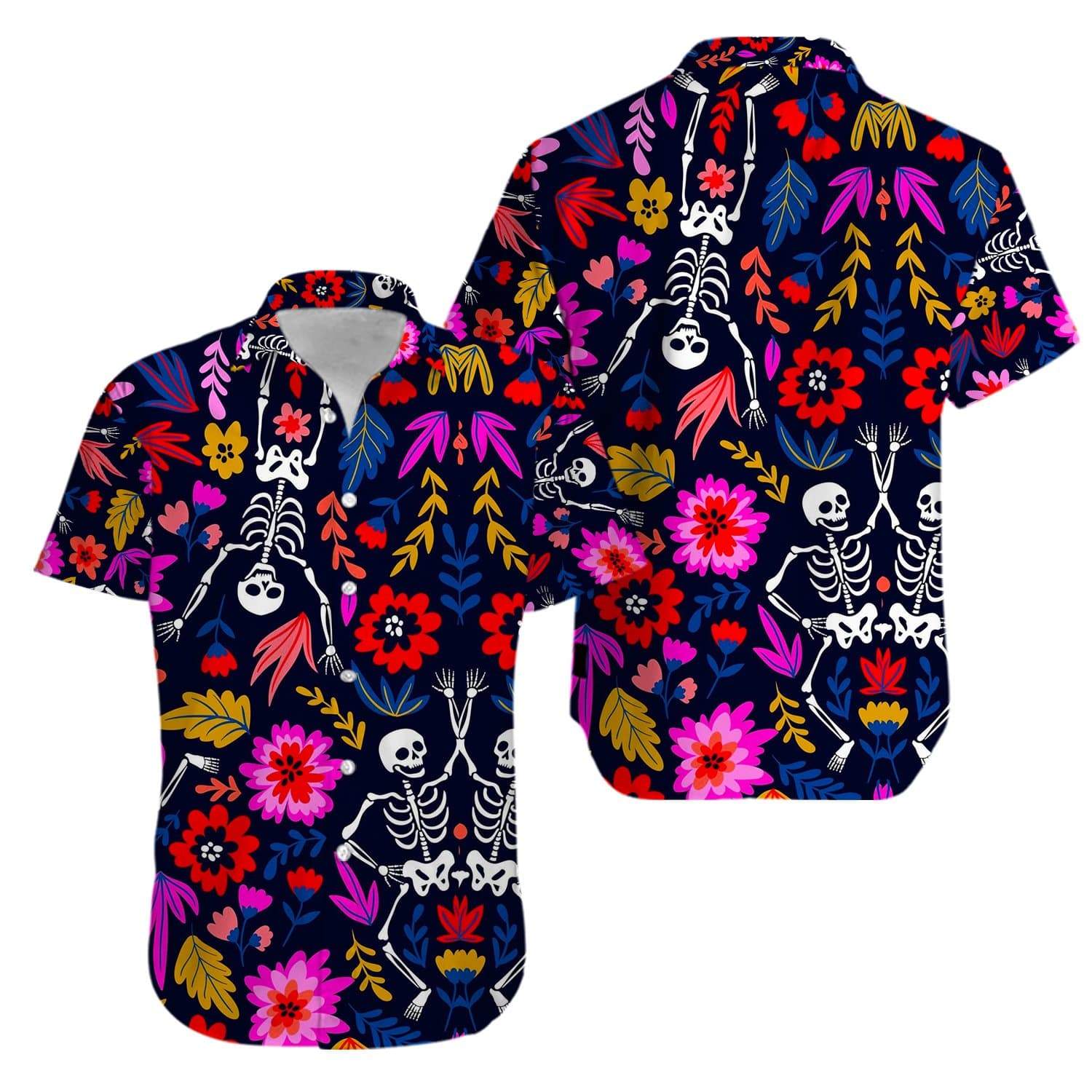 Skull tattoo Day of the Dead Flowers Aloha Hawaiian Shirts #V