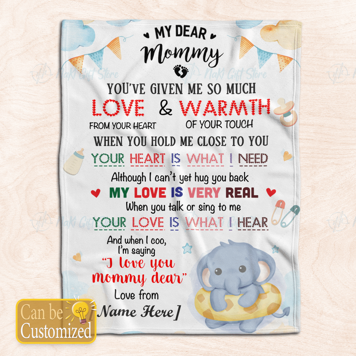 Personalized My Dear Mommy Cute Elephant My Love Is Very Real Gift For Mom From Baby Sherpa Fleece Blanket