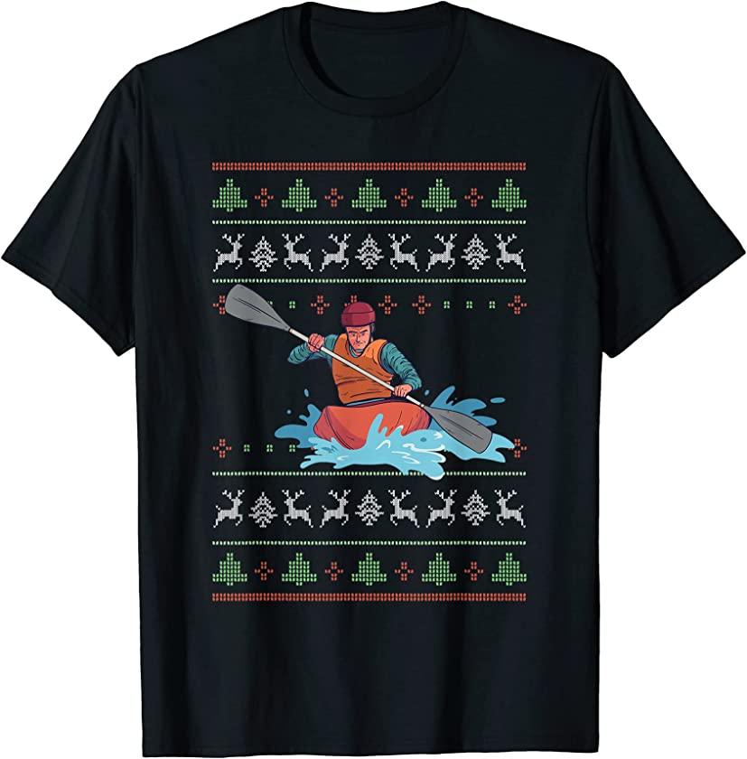 Ugly Christmas Kayak Kayaking Canoeing Santa Claus New Year T-Shirt