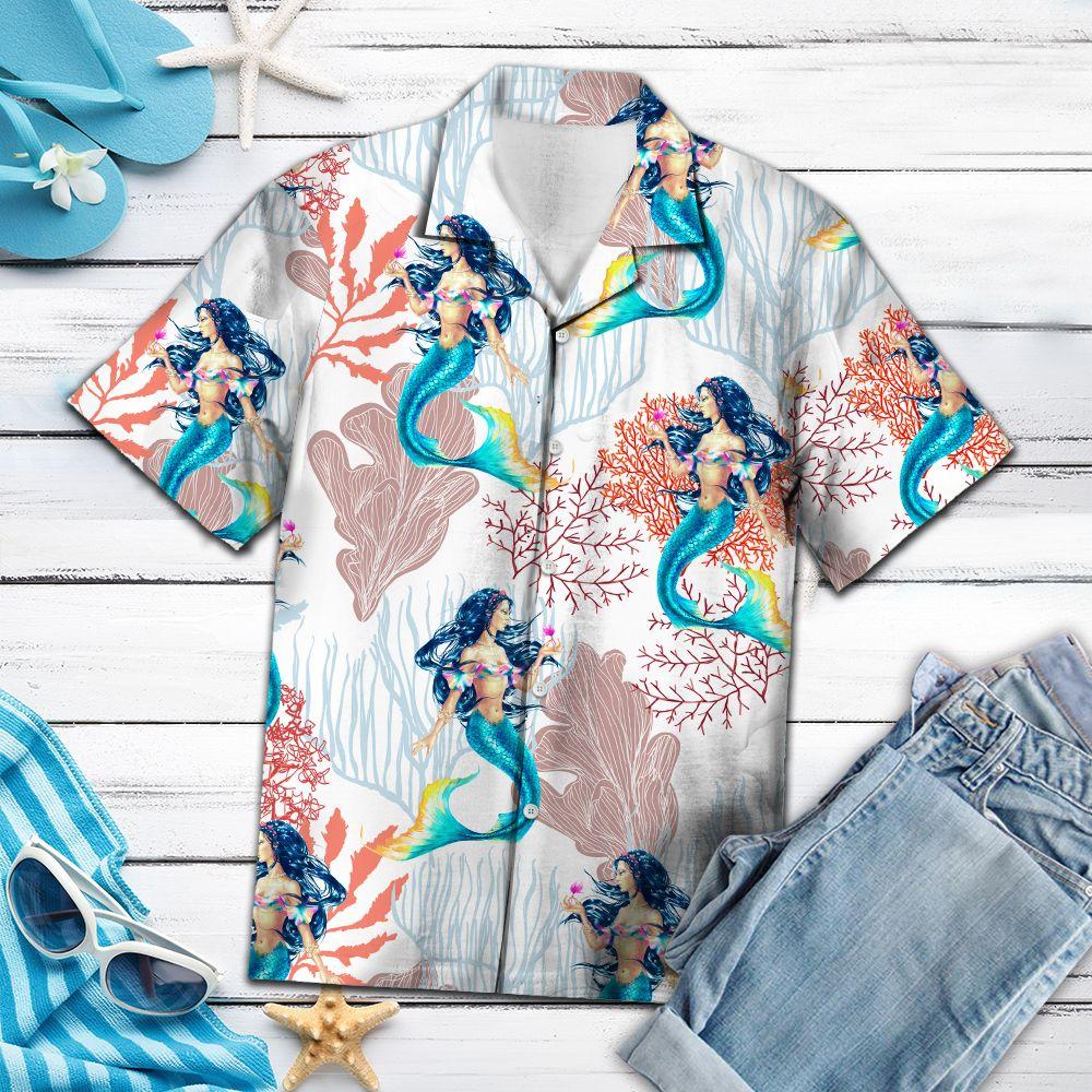 Mermaid Coral Pattern Hawaii Shirt For Hawaii Aloha Ha294