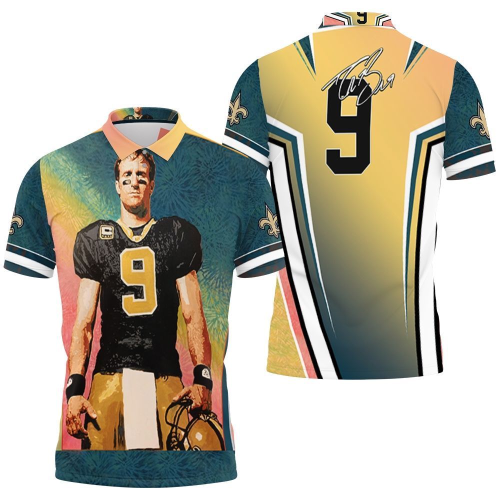 New Orleans Saints Oil Painting Drew Brees 9 Personalized Polo Shirt