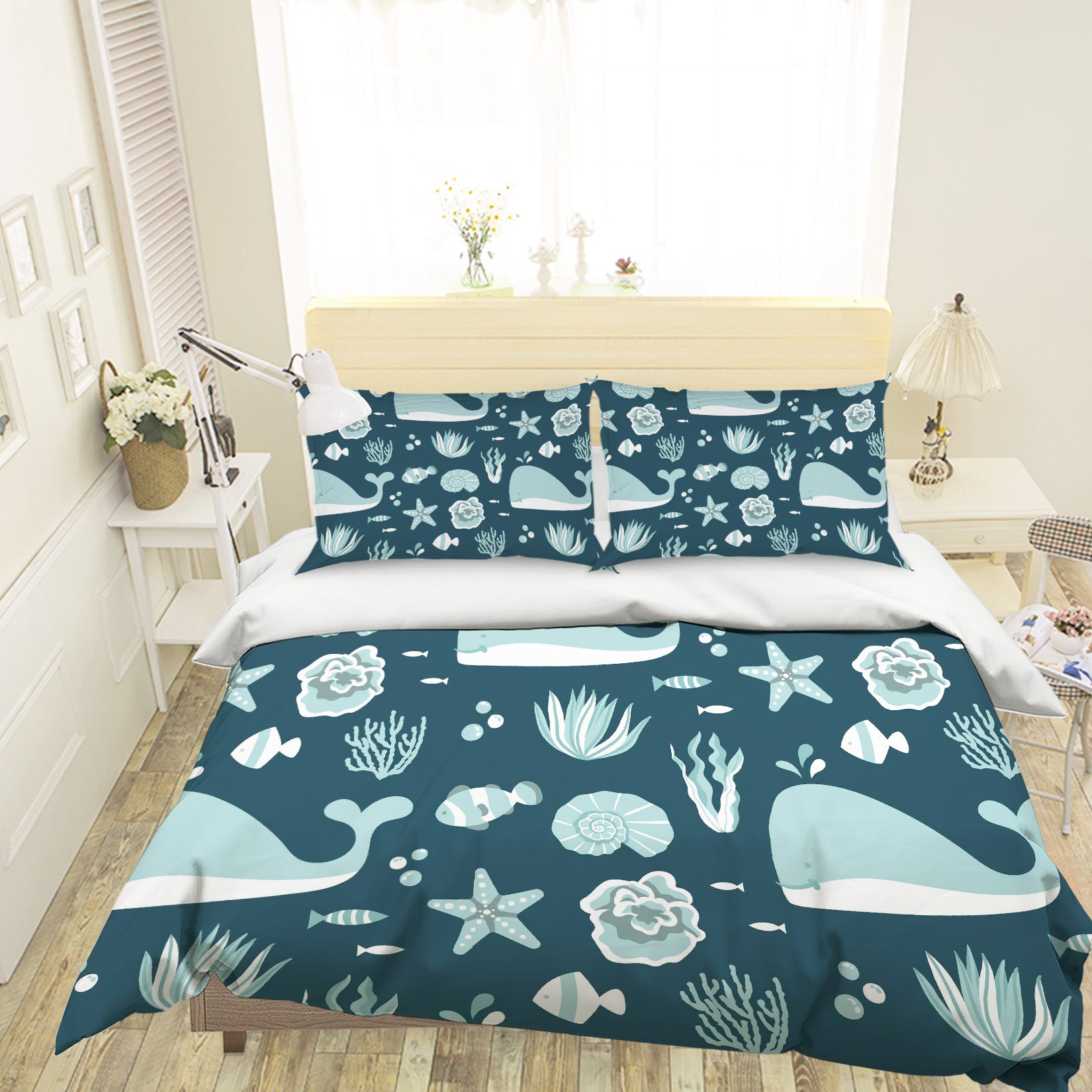 3D Cartoon Dolphin Starfish Quilt Cover Set Bedding Set Pillowcases 106