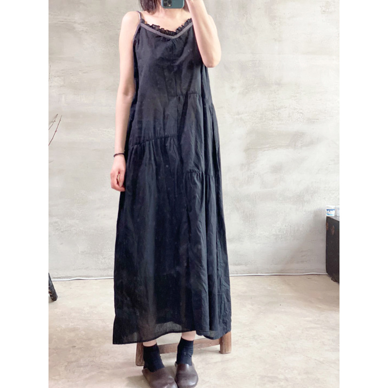 Women Loose Summer Patchwork Spaghetti Strap Dress Ladies Vintage Cotton Dress Female Thin Summer Dresses 2022 alx