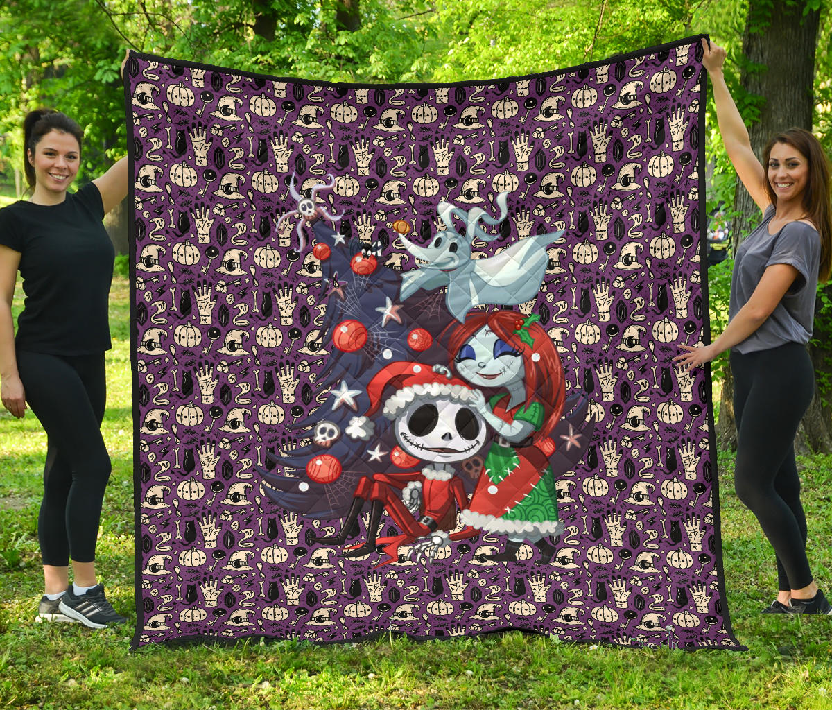 Christmas Premium Quilt | Nightmare Before Christmas Cartoon Jack And Sally Xmas Clothes Patterns Quilt Blanket