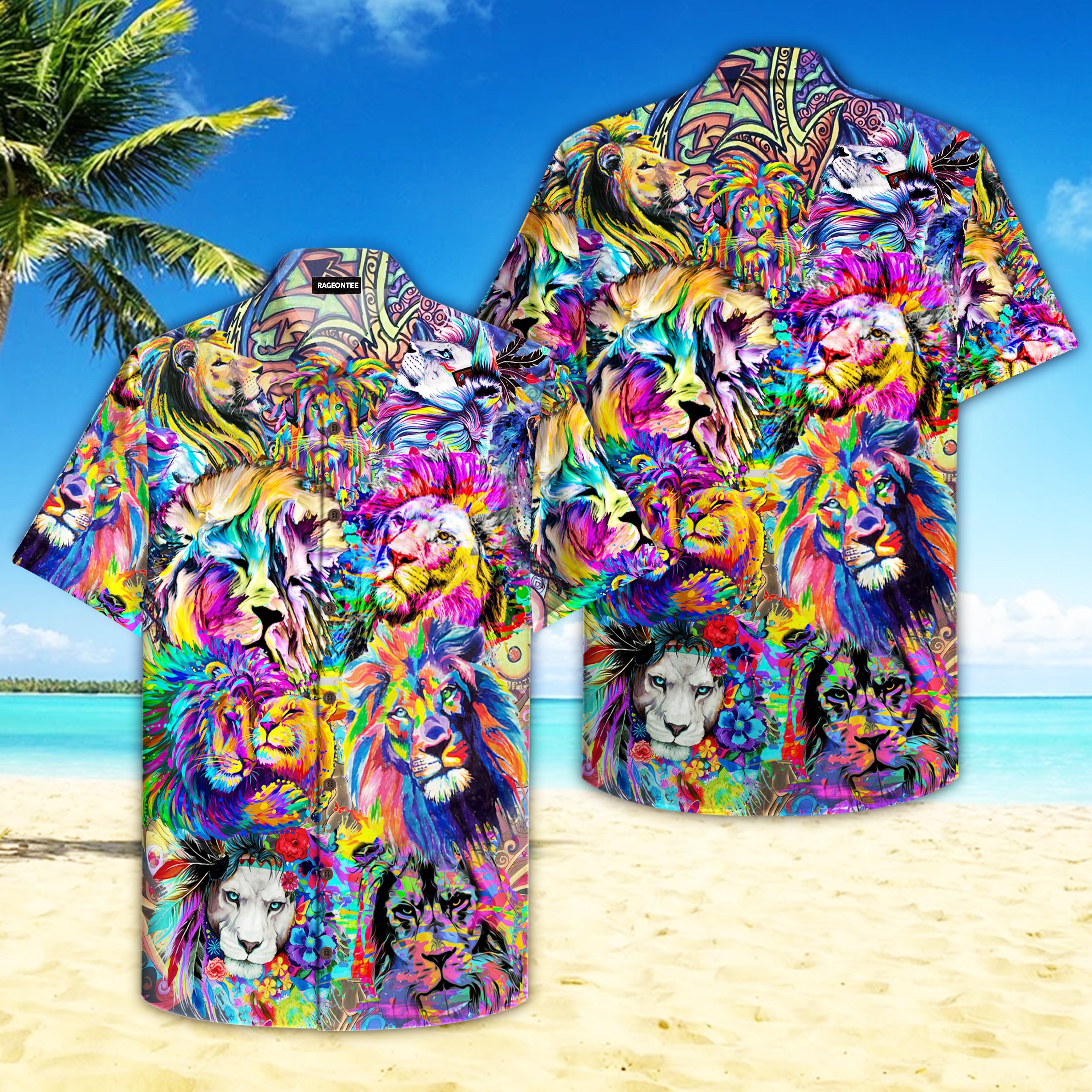 Colorful Hippie Lion Hawaii Shirt For Men Women Adult Ha24769