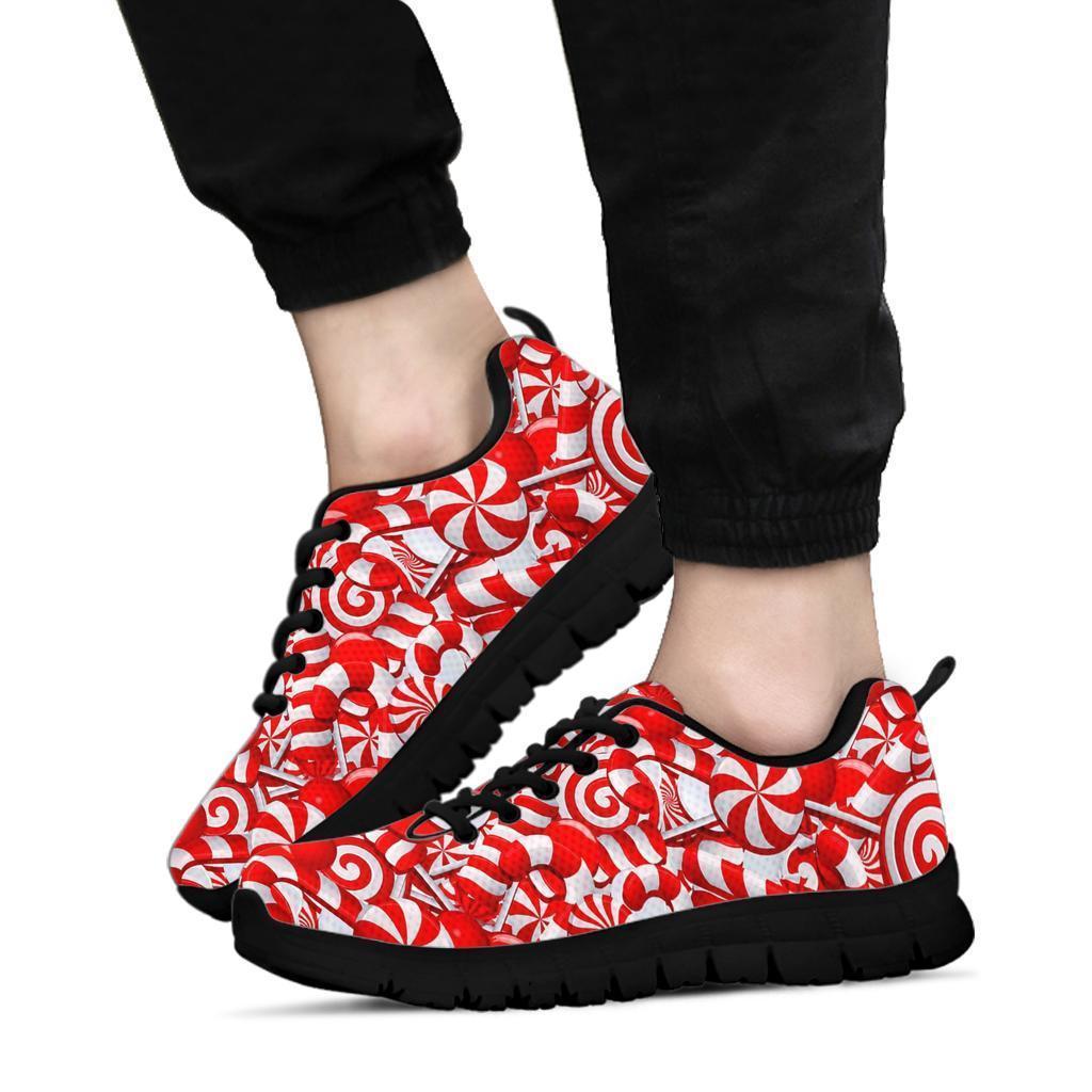 Candy Cane Print Pattern Sneaker Shoes For Men Women