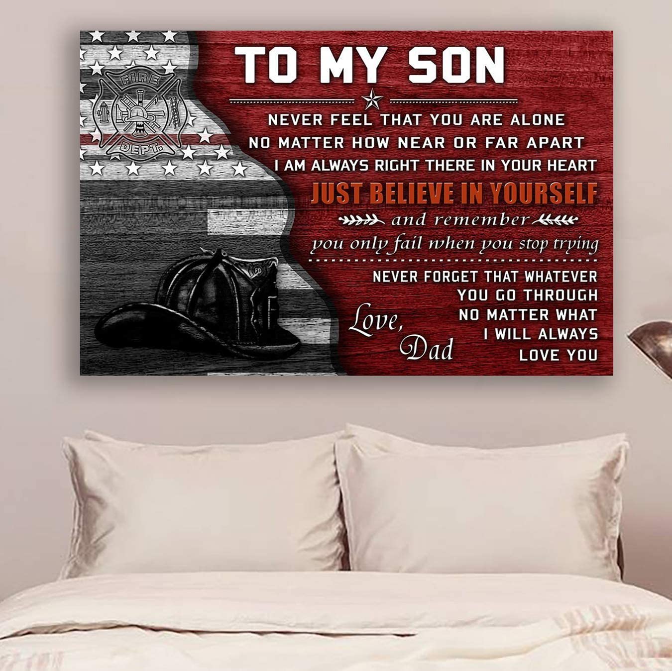 Poster for Room Aesthetic -Command Strips Wall Decor – Cv1004 Lvl Firefighter Poster – Dad to Son – Just Believe in Yourself