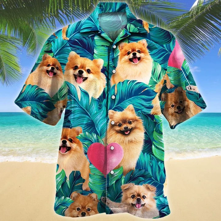 Heart Shape And Pomeranian Dog Lovers Gift Ideas Summer Beach Palm Tree Hawaii Shirt Ha66075