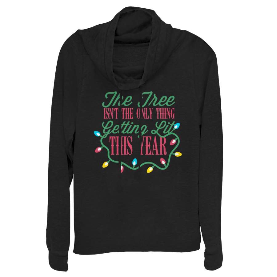 LOST GODS Junior’s Christmas Tree Lit This Year Cowl Neck Sweatshirt