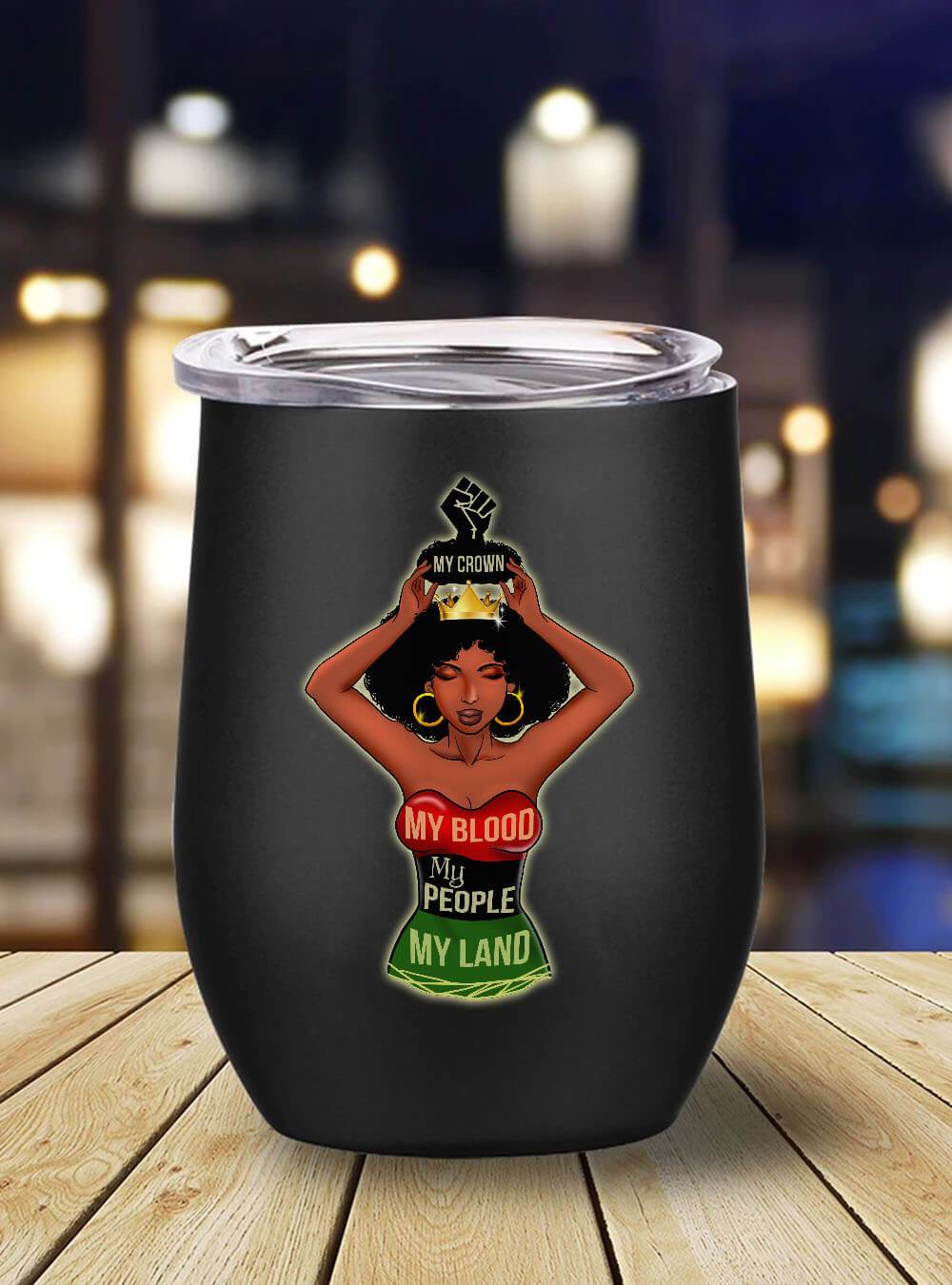 African American Tumbler My Crown My Blood My People My Land Afro Lady Stainless Steel Wine Tumbler Mug Black History Gift Ideas BPS3507