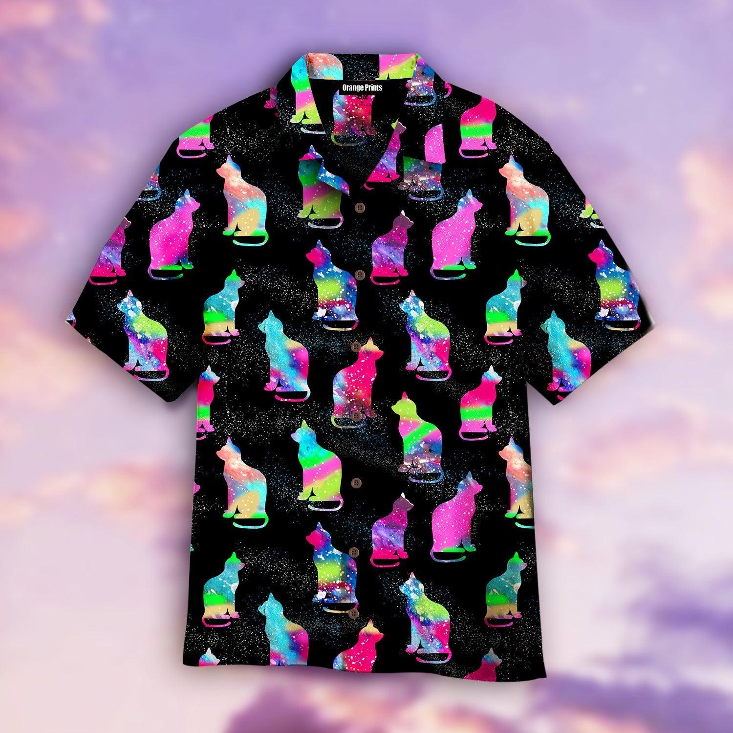 Cat Sits Silhouette Of A Bright Galaxy Hawaii Shirt For Men Women Ha55546