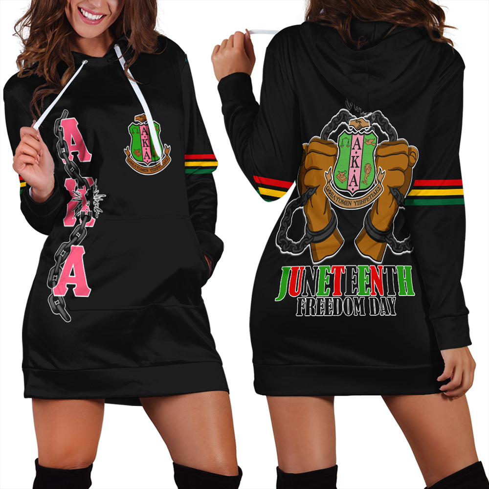 Alpha Kappa Alpha Happy Juneteenth Hoodie Dress T09