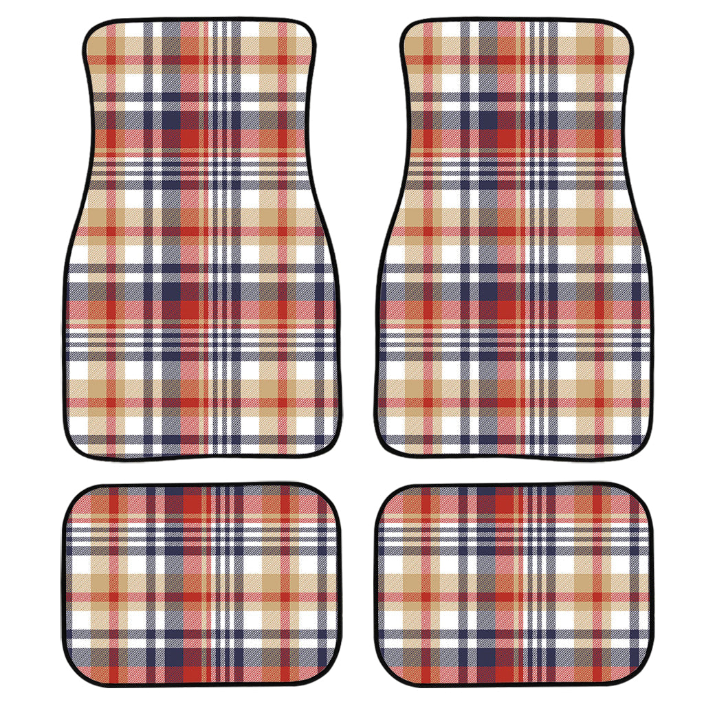 Red Blue And Beige Madras Plaid Print Front And Back Car Floor Mats, Front Car Mat